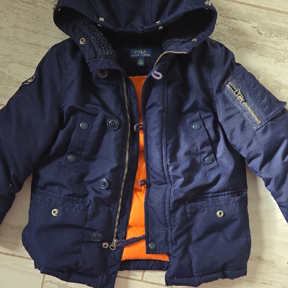 Polo by Ralph Lauren Kids Dark Blue Puffer with Bright Orange Interior